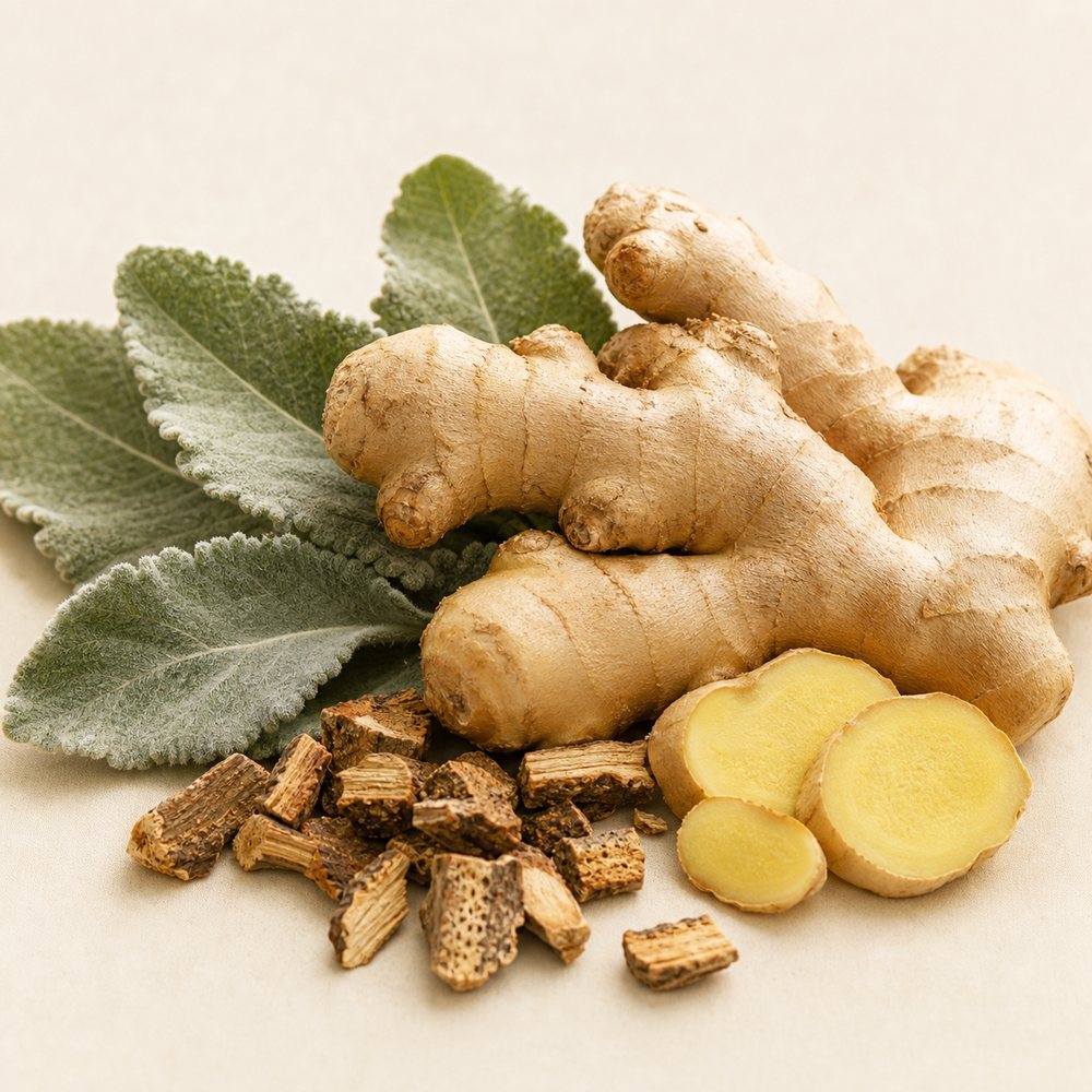Ginger root with supporting lymphatic herbs including mullein and ocotillo